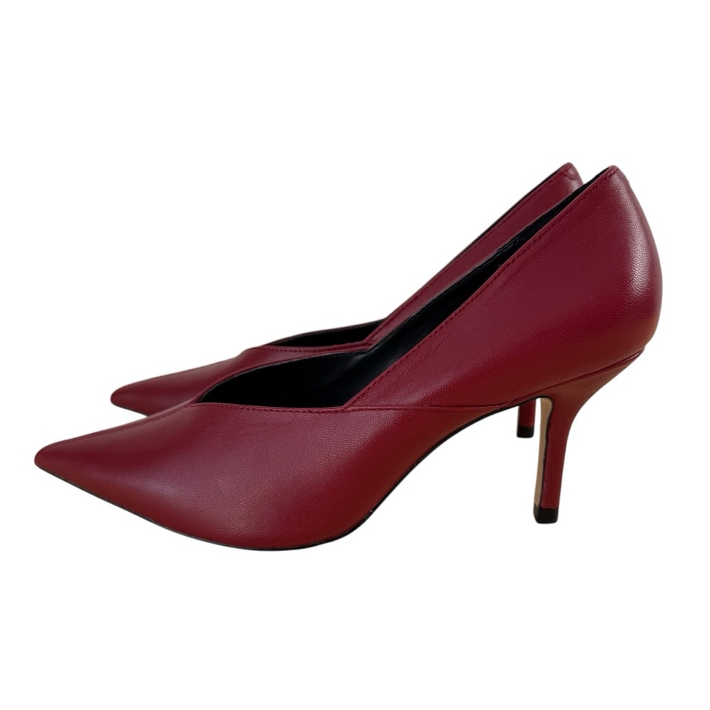 ZARA Red Pointed Toe Heels Pumps Leather Blogger Favorite Sz 37EU 6.5US - Picture 4 of 10